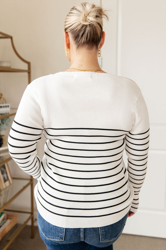 Be Still V-Neck Striped Sweater - 4 Ever Trending