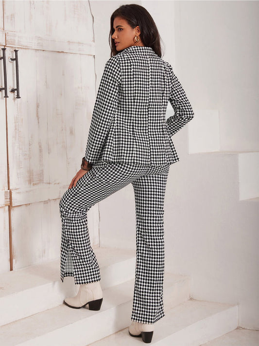 Checkered Blazer & Slit Pants Set - 4 Ever Trending