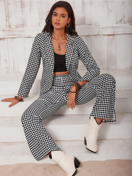 Checkered Blazer & Slit Pants Set - 4 Ever Trending