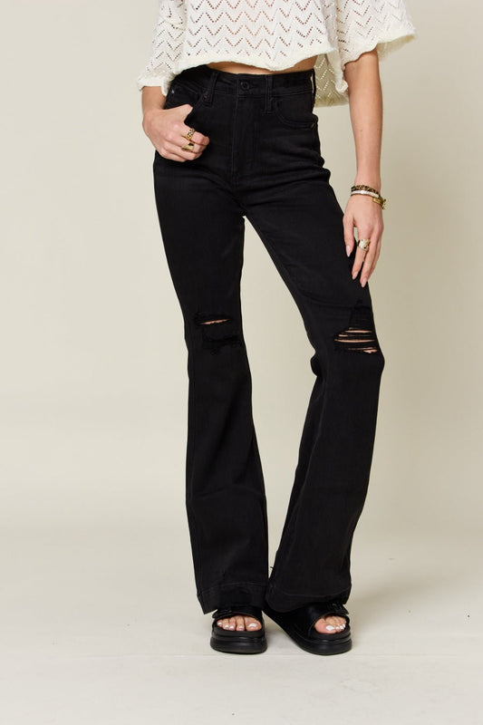 High Waist Distressed Flare Jeans - 4 Ever Trending