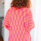 Noticed in Neon Checkered Cardigan in Pink and Orange - 4 Ever Trending