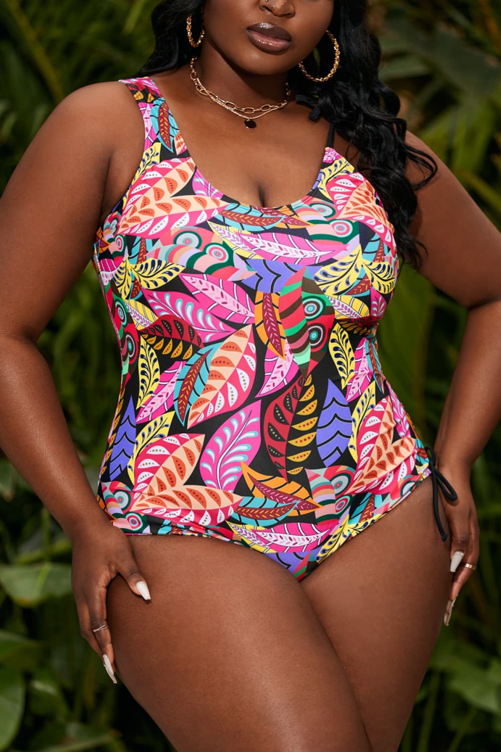 Plus Size Printed Tied Sleeveless One-Piece Swimsuit - 4 Ever Trending