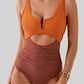 Tied Cutout Contrast One-Piece Swimwear - 4 Ever Trending