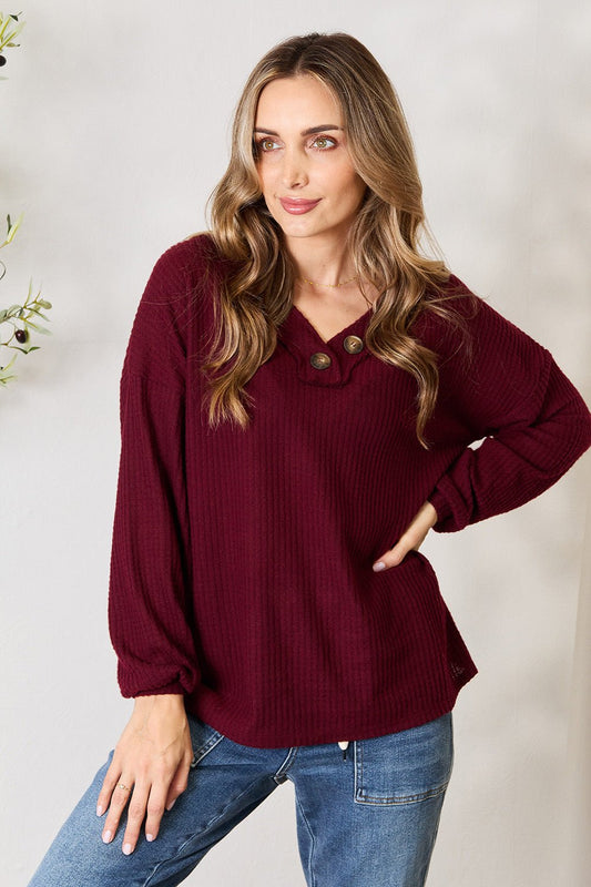 Buttoned Long Sleeve Blouse - 4 Ever Trending