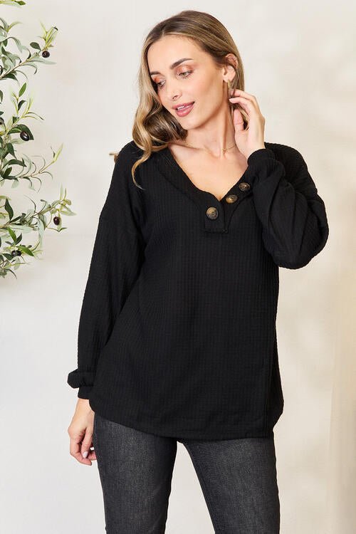 Buttoned Long Sleeve Blouse - 4 Ever Trending