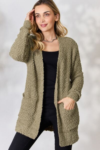 Falling For You Full Size Open Front Popcorn Cardigan - 4 Ever Trending