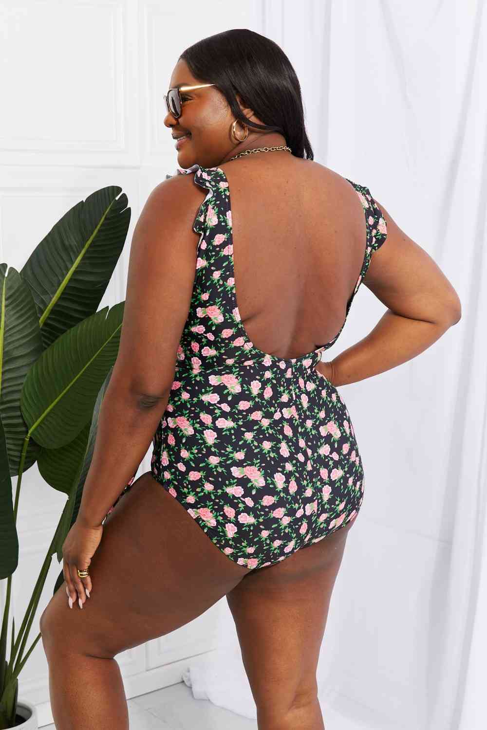 Float On Ruffle Faux Wrap One-Piece in Floral - 4 Ever Trending