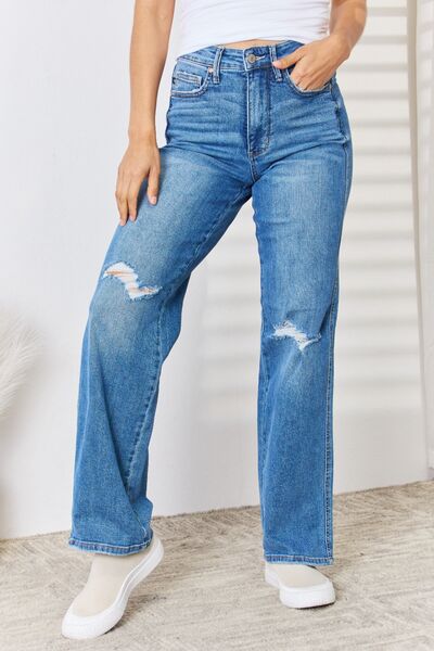 High Waist Distressed Straight-Leg Jeans - 4 Ever Trending