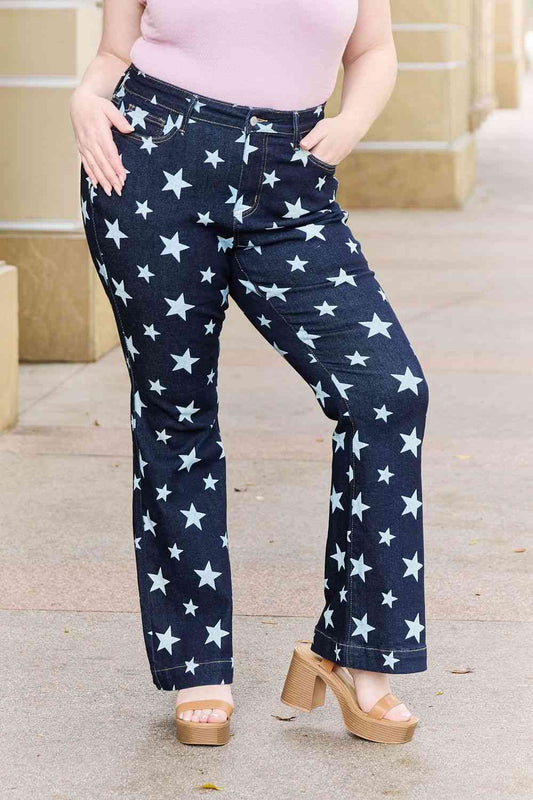 High Waist Star Print Flare Jeans - 4 Ever Trending