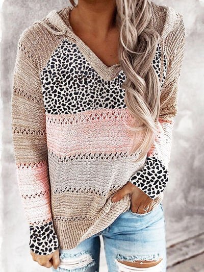 Leopard Drawstring Hooded Sweater - 4 Ever Trending