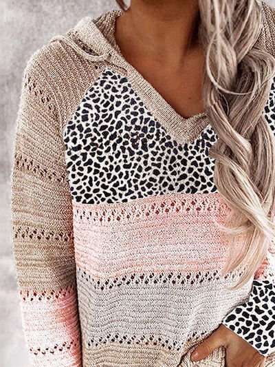 Leopard Drawstring Hooded Sweater - 4 Ever Trending