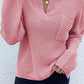 Notched Long Sleeve Sweater - 4 Ever Trending