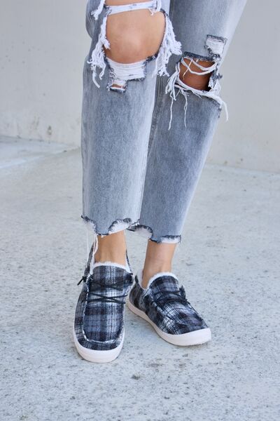 Plaid Plush Lined Flat Sneakers - 4 Ever Trending