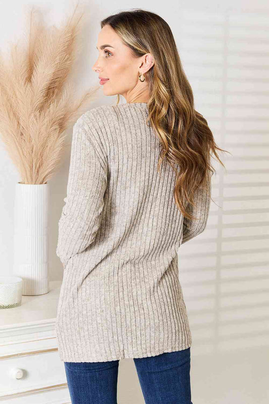Ribbed Button-Up Cardigan with Pockets - 4 Ever Trending