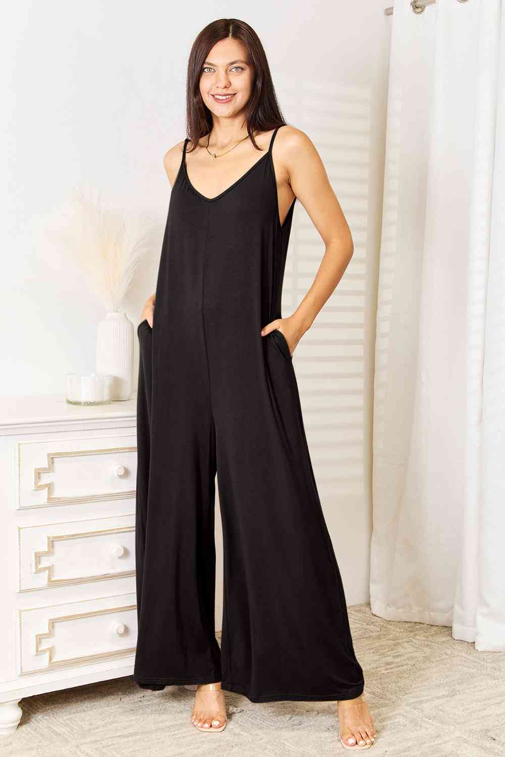 Spaghetti Strap Tied Wide Leg Jumpsuit - 4 Ever Trending