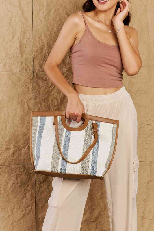 Striped In The Sun Faux Leather Trim Tote Bag - 4 Ever Trending