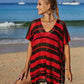 Striped V-Neck Cover Up With Tassels - 4 Ever Trending