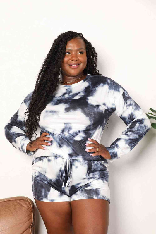 Tie-Dye Round Neck Top and Shorts Lounge Set - 4 Ever Trending